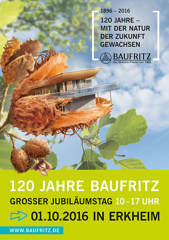 Ökohaus-Pionier Baufritz lädt zum großen Jubiläums-Aktionstag anlässlich des 120-jährigen Firmenbestehens – Grafik: BauFritz