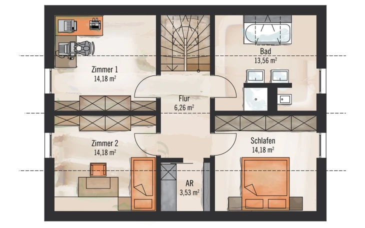 Baufritz - Musterhaus Klassisch und Fein 136 m² Dachgeschoss