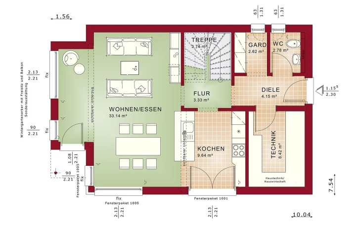 Bien-Zenker - Musterhaus EVOLUTION 122 V10 Erdgeschoss