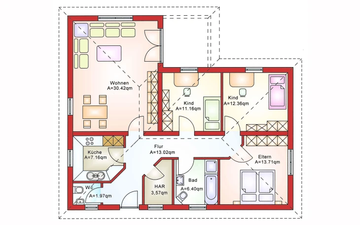 B&S Selbstbau - Musterhaus Bungalow BS 100 Erdgeschoss