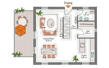 Grundriss Familienhaus ICON 3 CITY Satteldach von Dennert Massivhaus