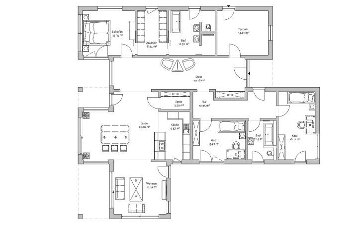 FischerHaus - Musterhaus Bungalow 200 Erdgeschoss