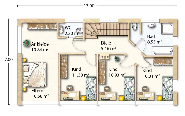 Holzhaus Rosskopf - Musterhaus Blankenhorn 143  Obergeschoss