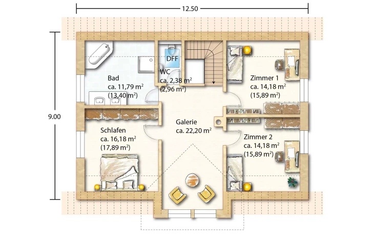 Holzhaus Rosskopf - Musterhaus Herrhoff 170 Dachgeschoss