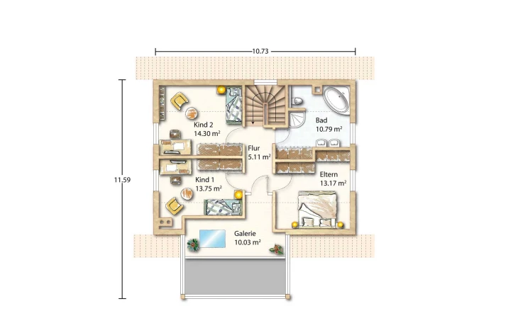 Holzhaus Rosskopf - Musterhaus Igling 156 Dachgeschoss