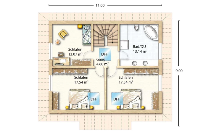 Holzhaus Rosskopf - Musterhaus Keller 148 Dachgeschoss