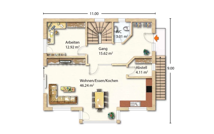 Holzhaus Rosskopf - Musterhaus Keller 148 Erdgeschoss