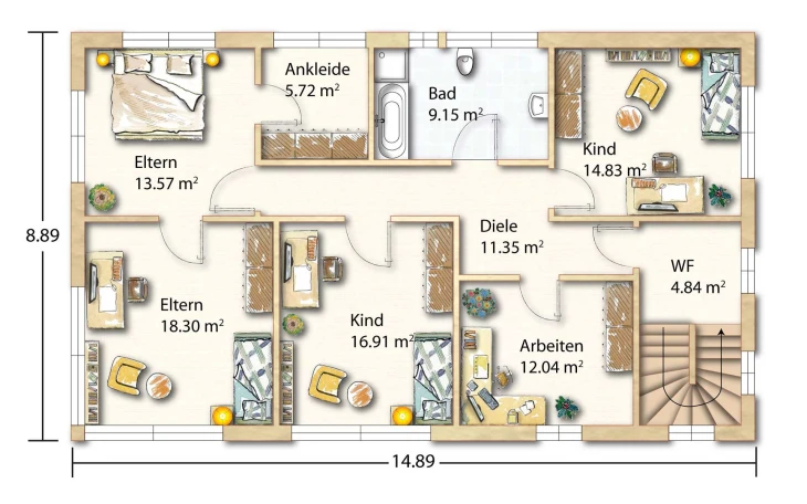 Holzhaus Rosskopf - Musterhaus Michel 215 Obergeschoss