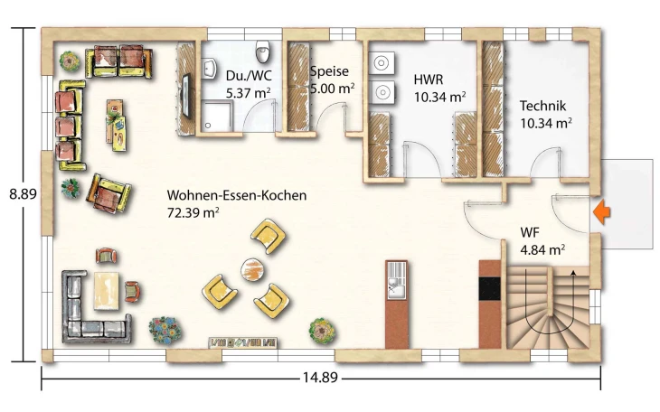 Holzhaus Rosskopf - Musterhaus Michel 215 Erdgeschoss