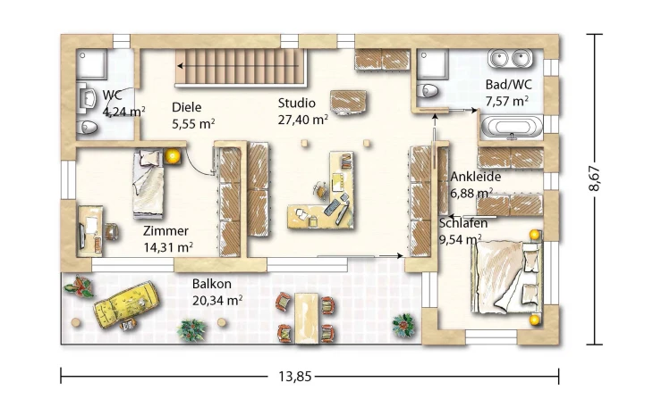 Holzhaus Rosskopf - Musterhaus Tessin 156 Obergeschoss