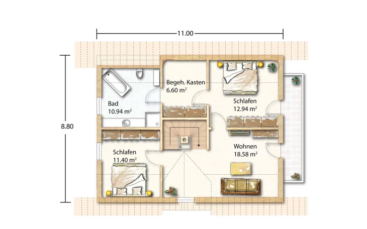 Holzhaus Rosskopf - Musterhaus Zell 164 Dachgeschoss