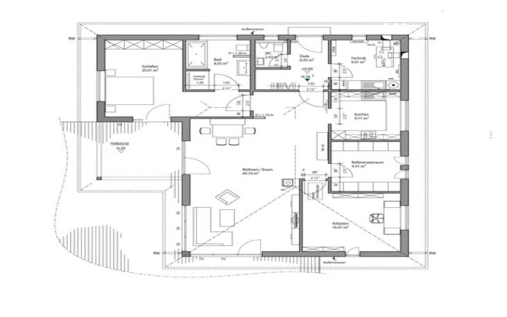 LUXHAUS - Musterhaus Bungalow Walmdach 96 Erdgeschoss