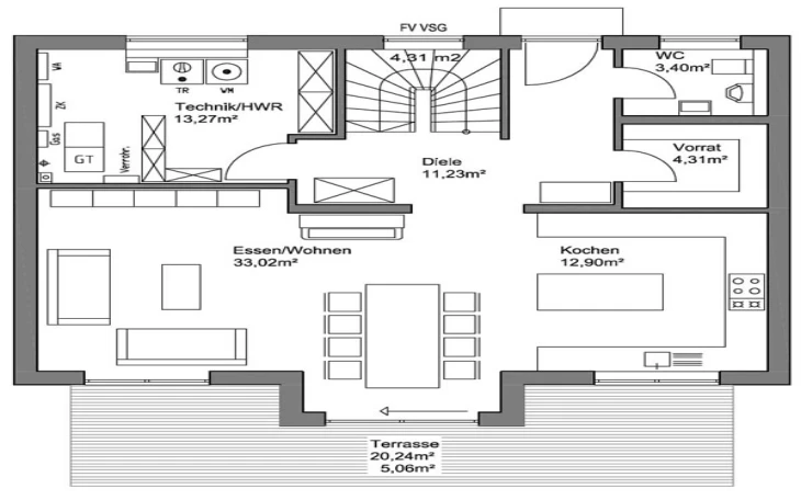 LUXHAUS - Musterhaus Satteldach Landhaus 150 Erdgeschoss