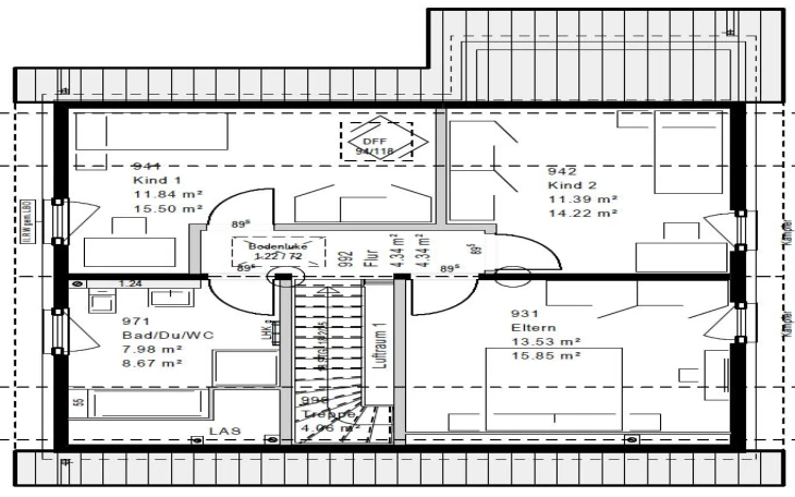 OKAL - Musterhaus F 88-94 B V1 90 Dachgeschoss