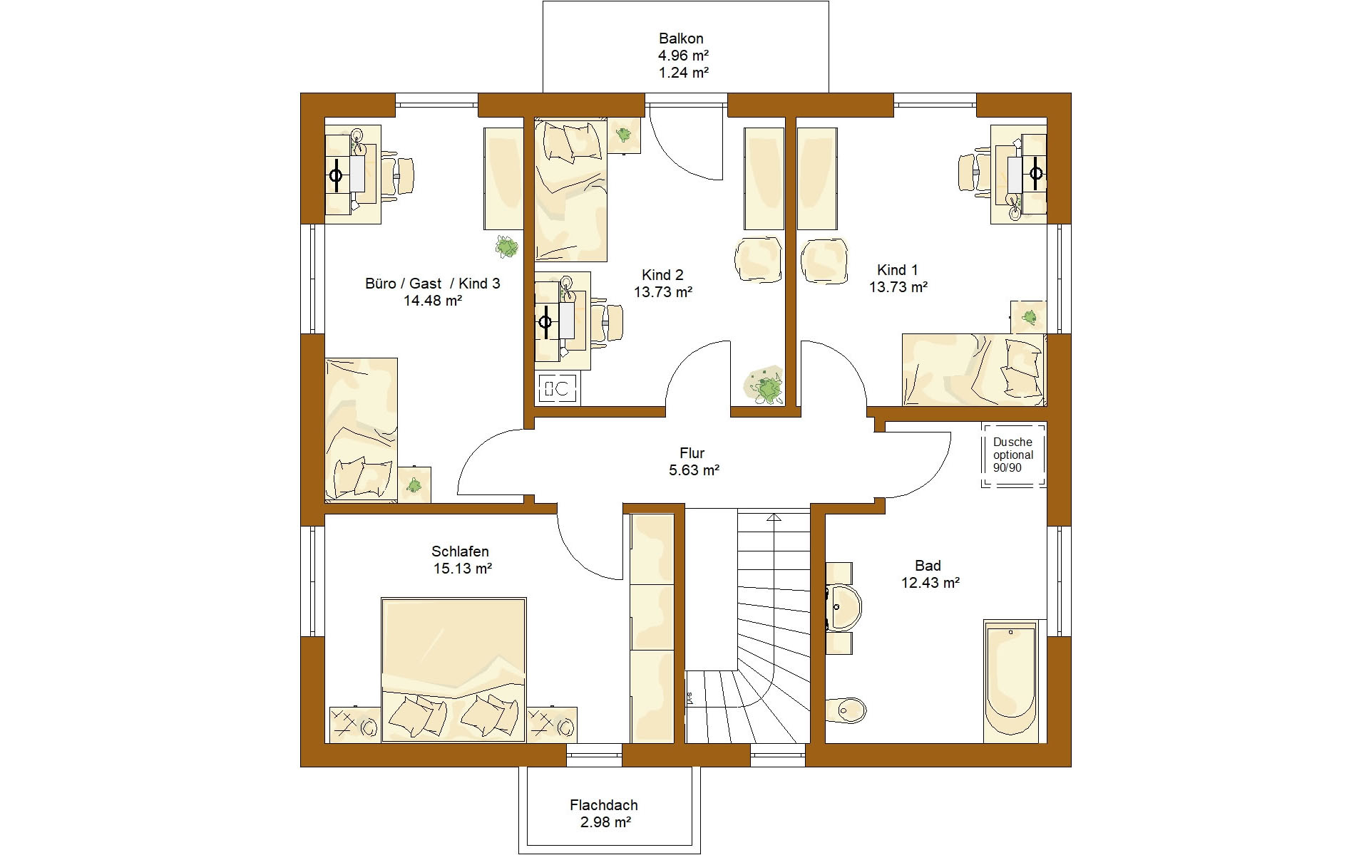 Obergeschoss CLOU 157 Satteldach von RENSCH-HAUS GMBH