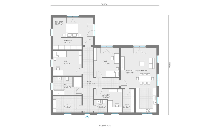 Röder Massivhaus - Musterhaus Grauburgunder Erdgeschoss