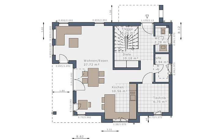 Schwabenhaus - Musterhaus Solitaire-E-115 E1 Erdgeschoss