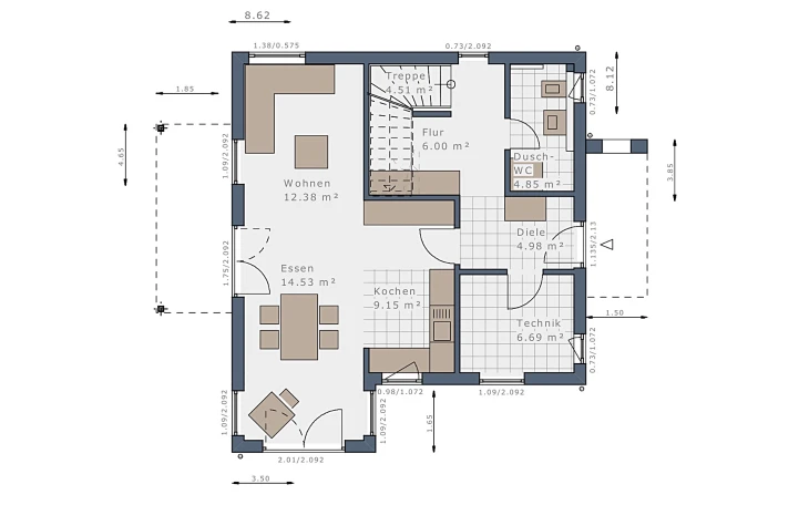 Schwabenhaus - Musterhaus Solitaire-E-115 E2 Erdgeschoss