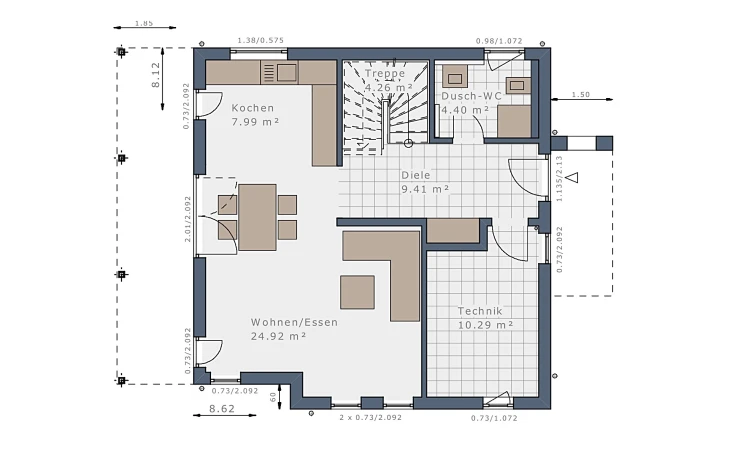 Schwabenhaus - Musterhaus Solitaire-E-115 E7 Erdgeschoss