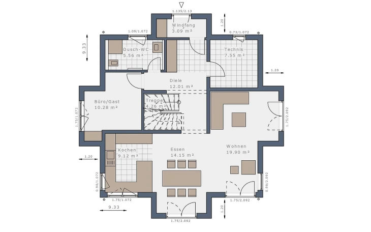 Schwabenhaus - Musterhaus Solitaire-E-145 E7 Erdgeschoss