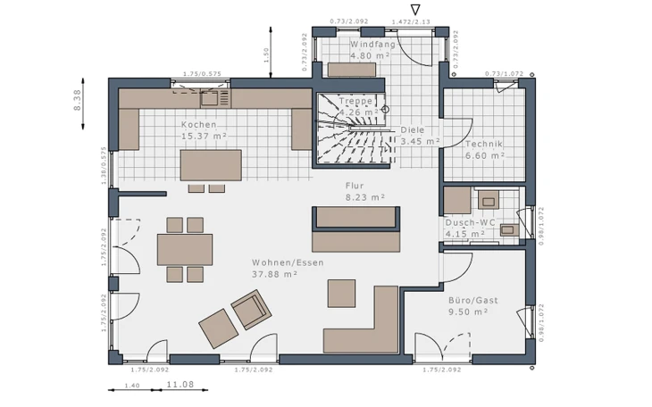 Schwabenhaus - Musterhaus Solitaire-E-155 E1 Erdgeschoss