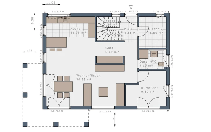 Schwabenhaus - Musterhaus Solitaire-E-155 E7 Erdgeschoss