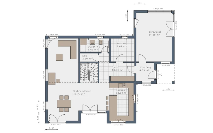 Schwabenhaus - Musterhaus Solitaire-E-165 E7 Erdgeschoss