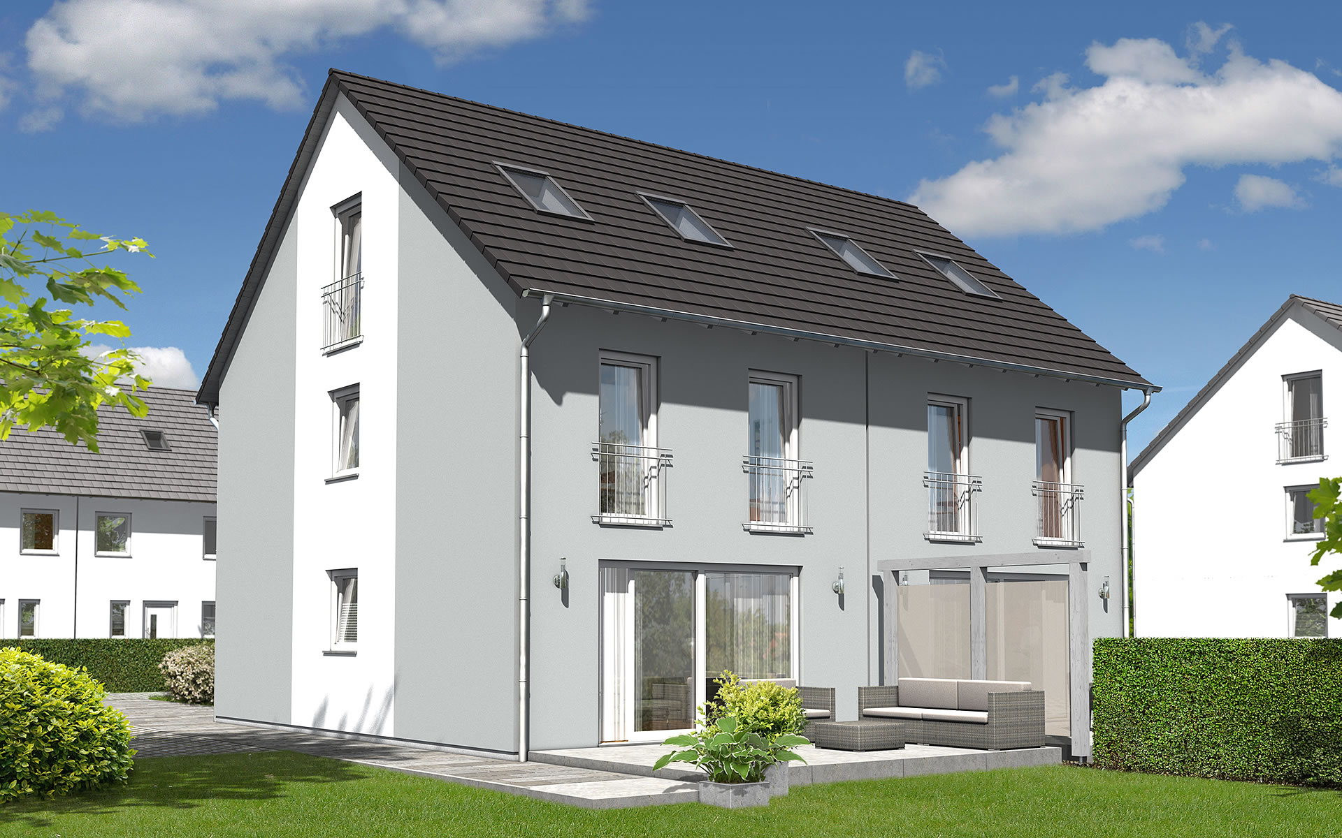 Doppelhaus: Massivhaus-Familienhaus im klassischen Stil
