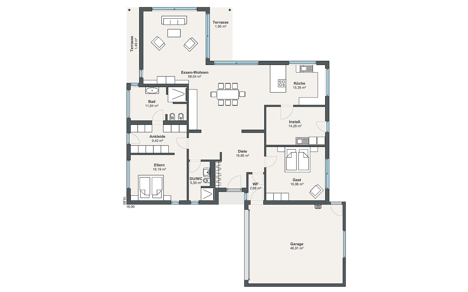Erdgeschoss Bungalow (Krech) von WeberHaus GmbH & Co. KG
