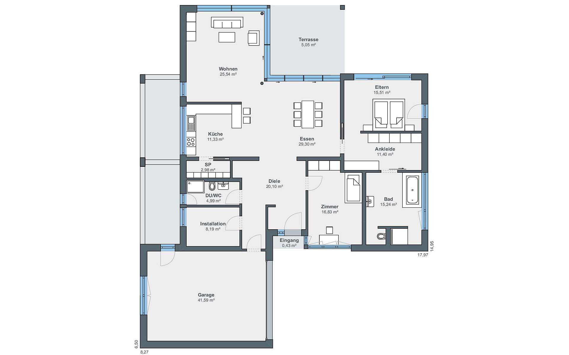 Erdgeschoss Ausstellungshaus Mannheim Bungalow von WeberHaus GmbH & Co. KG