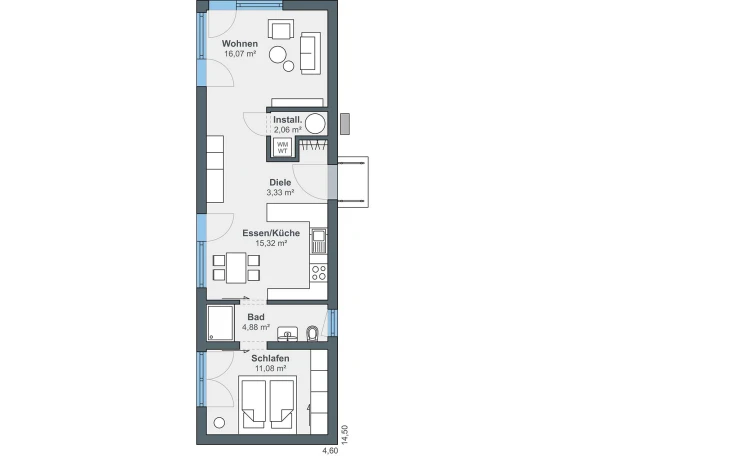 WeberHaus - Musterhaus Option Bungalow mit Satteldach offen bis First Erdgeschoss