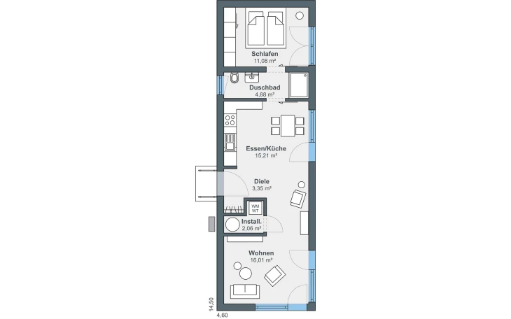 WeberHaus - Musterhaus Option Bungalow mit Satteldach offen bis First Erdgeschoss