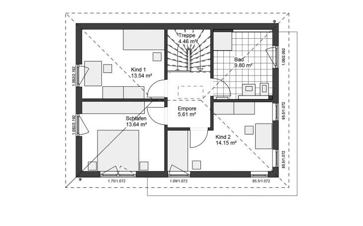 White&Black - Musterhaus White&Black 120 Basic Walmdach Obergeschoss