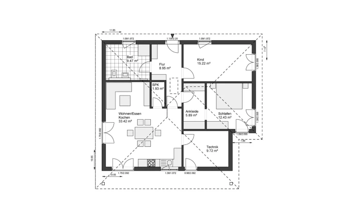 White&Black - Musterhaus White&Black Bungalow 85 Erdgeschoss