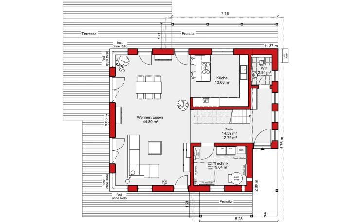Wolf-Haus - Musterhaus Edition S 156 Erdgeschoss