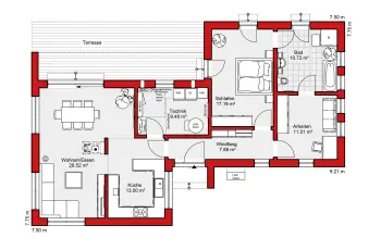 Grundriss Flachdach Edition B 98 von Wolf-Haus