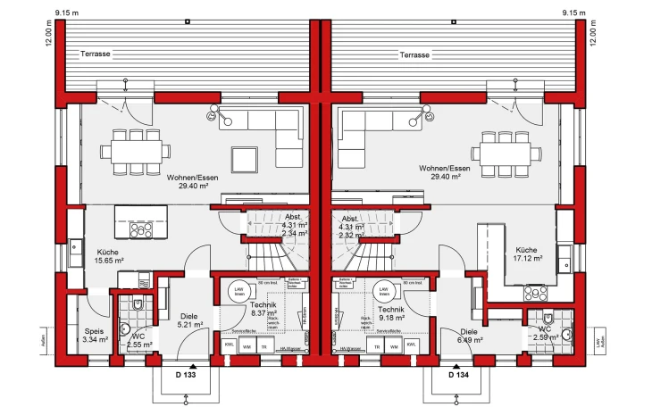 Wolf-Haus - Musterhaus Edition D 133 Doppelhaushälfte Erdgeschoss