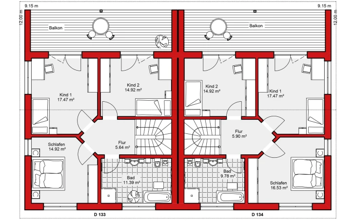 Wolf-Haus - Musterhaus Edition D 133 Doppelhaushälfte Obergeschoss