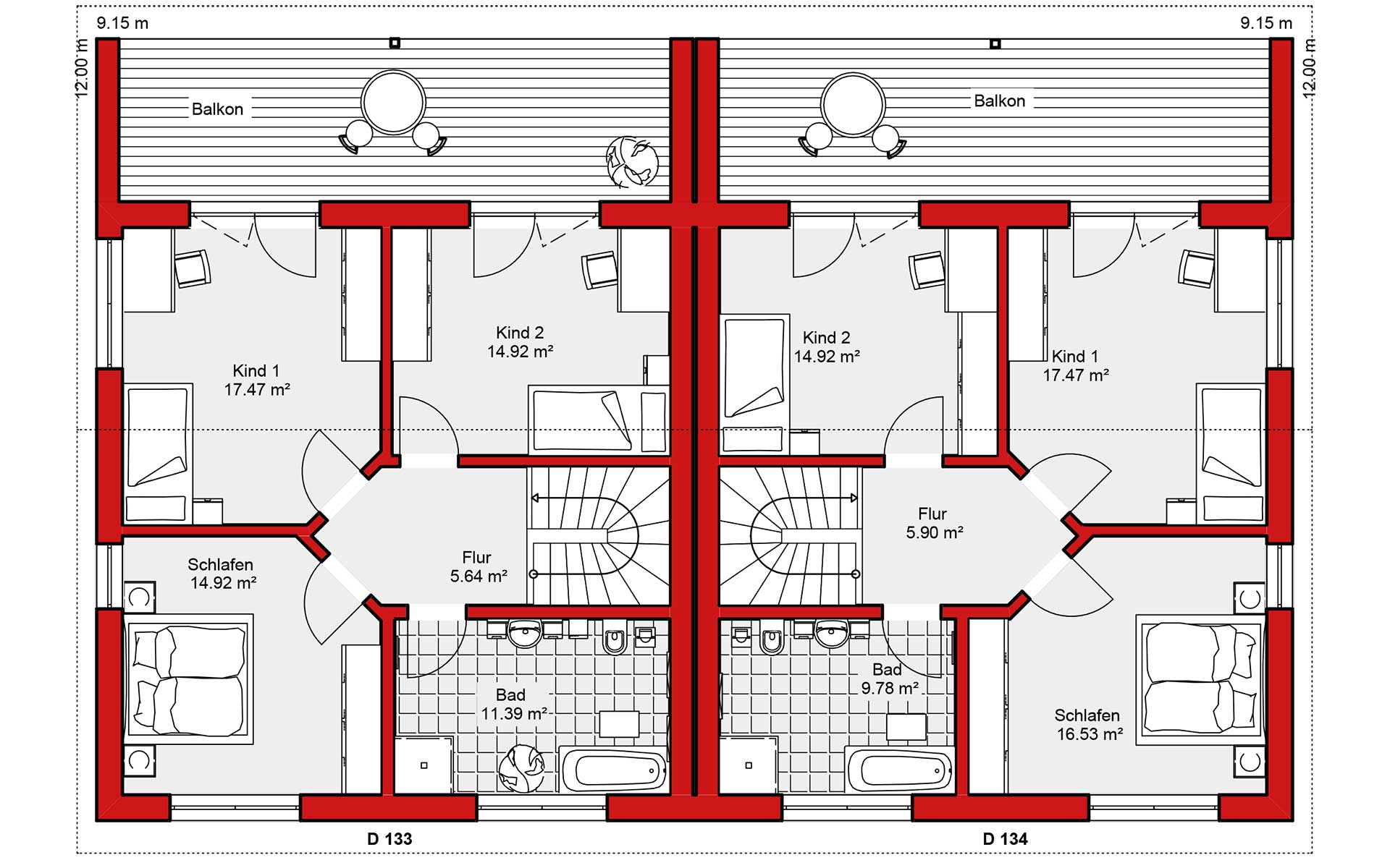 Obergeschoss Edition D 134 Doppelhaushälfte von Wolf-Haus-GmbH