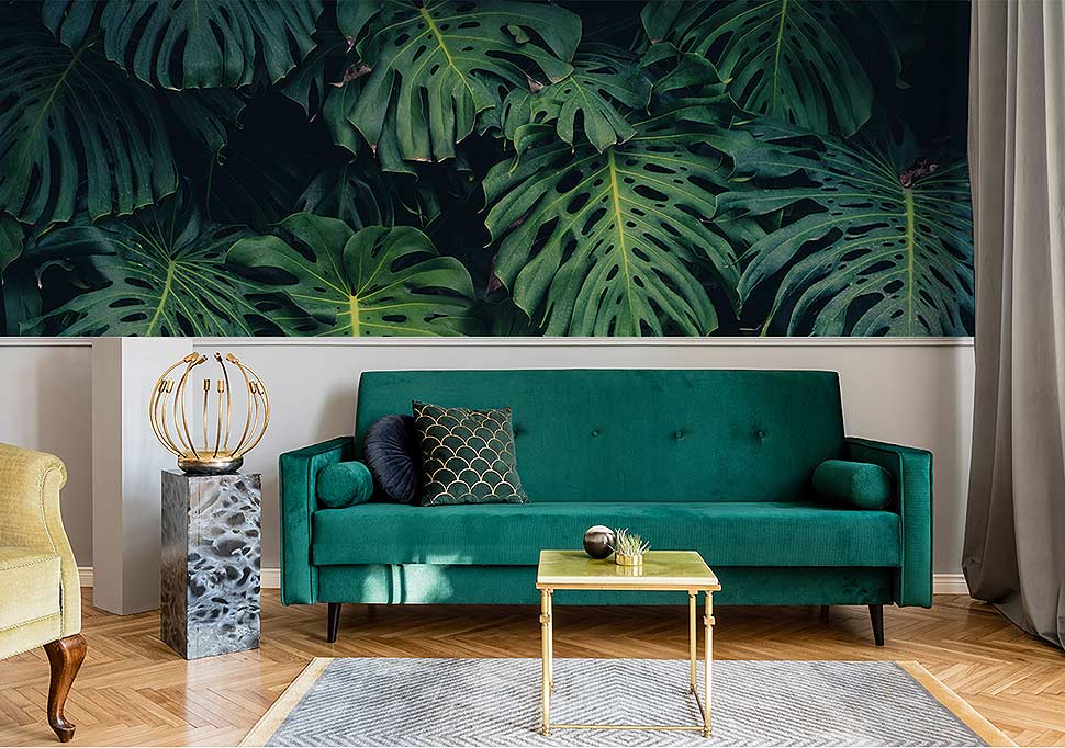 Fototapete Blätter - Ideen und Inspirationen mit Fototapeten für Wohnzimmer. Foto: myredro.de Fototapete Blätter - Ideen und Inspirationen mit Fototapeten für Wohnzimmer. Foto: myredro.de