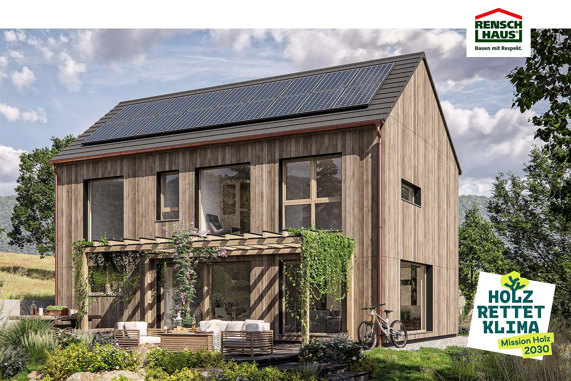 RENSCH-HAUS unterstützt die Initiative „Holz rettet Klima“. Aktionstage vom 13.09.2024 bis 29.09.2024. Foto: RENSCH-HAUS