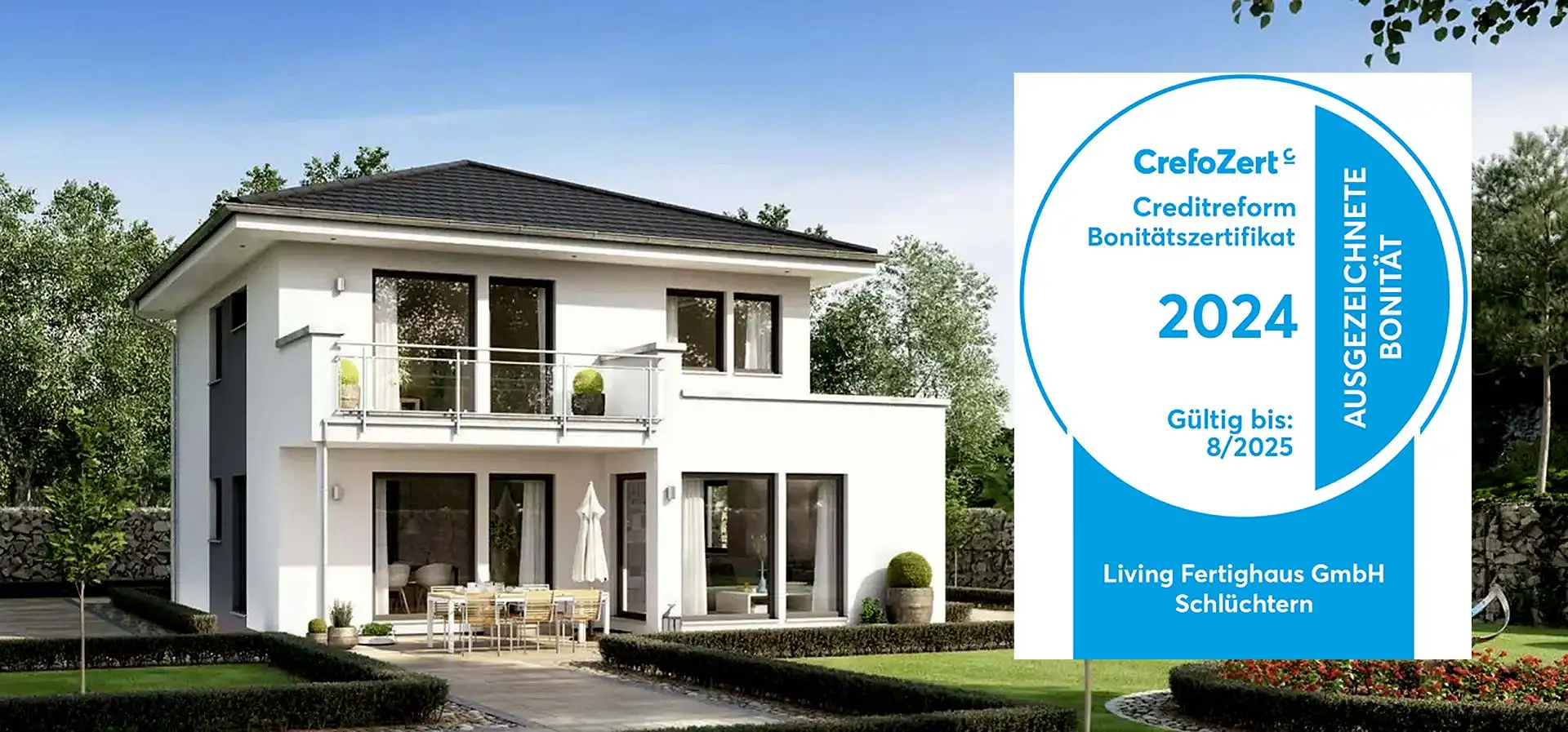 Living Haus erhält das CrefoZert-Siegel für ausgezeichnete Bonität. Foto / Grafik: CrefoZert Siegel / Living Haus