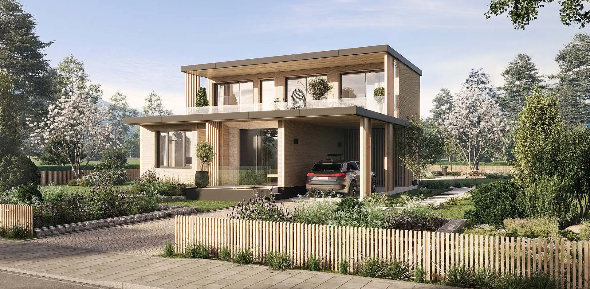 Mit moderner Architektur und nachhaltiger Bauweise setzen Fertighaushersteller Maßstäbe in Sachen modulares Bauen. Foto: BDF / Sonnleitner Holzbauwerke