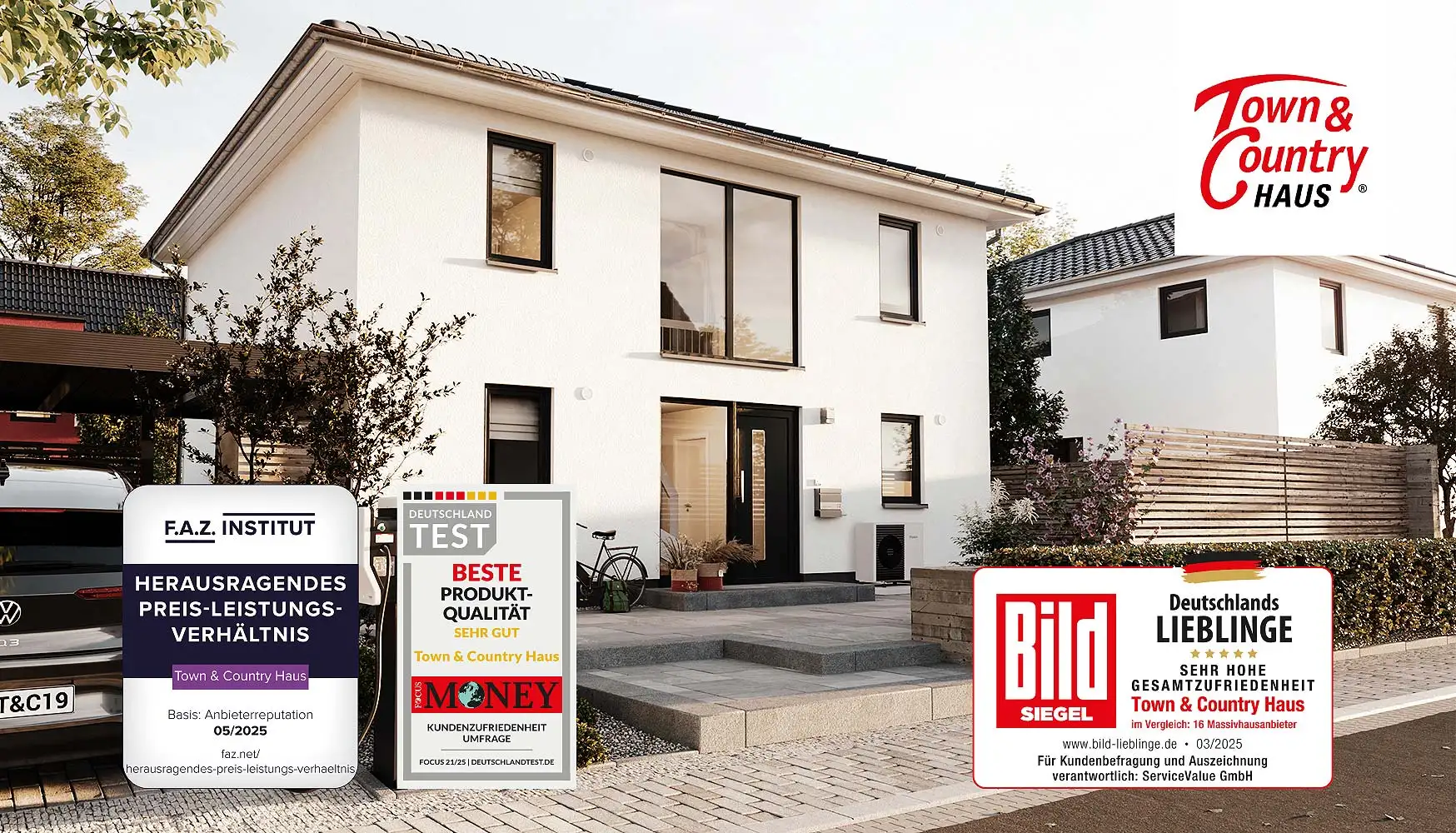 Dreifach ausgezeichnet: Town & Country Haus ist ein verlässlicher Hausbaupartner.. Foto: T&C