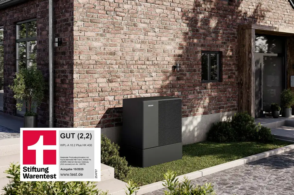 Wärmepumpentest der Stiftung Warentest (Ausgabe 10/2025) erreicht Stiebel Eltron mit der WPL-A 10.2 Plus HK 400 den zweiten Platz von fünf getesteten Geräten mit dem Qualitätsurteil „Gut“ (2,2). Das Gerät punktet im Test mit hoher Effizienz sowohl in Verbindung mit einer Fußbodenheizung wie auch mit Heizkörpern. Foto: Steinle Eltron