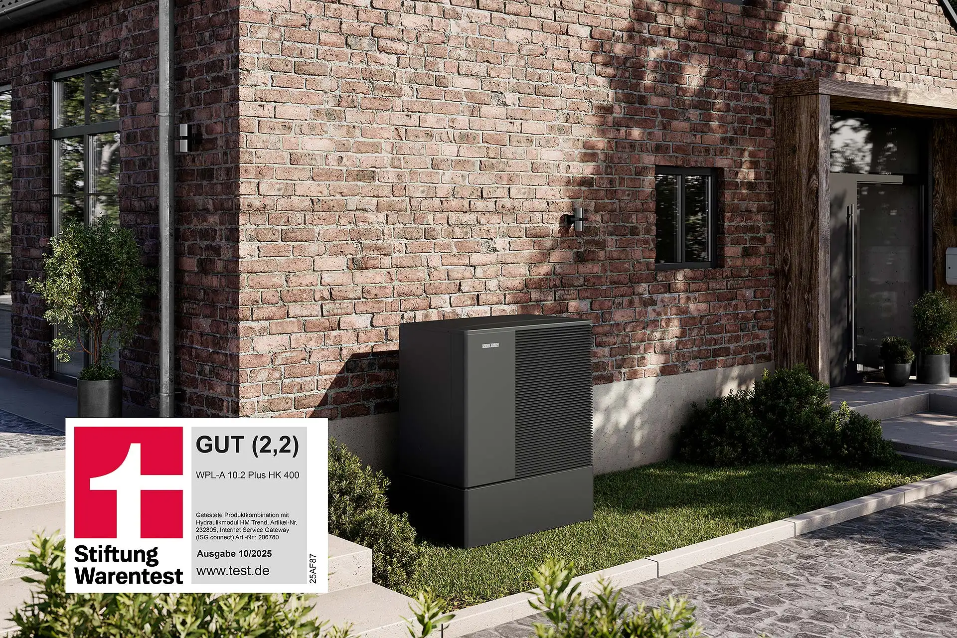 Wärmepumpentest der Stiftung Warentest (Ausgabe 10/2025) erreicht Stiebel Eltron mit der WPL-A 10.2 Plus HK 400 den zweiten Platz von fünf getesteten Geräten mit dem Qualitätsurteil „Gut“ (2,2). Das Gerät punktet im Test mit hoher Effizienz sowohl in Verbindung mit einer Fußbodenheizung wie auch mit Heizkörpern. Foto: Steinle Eltron