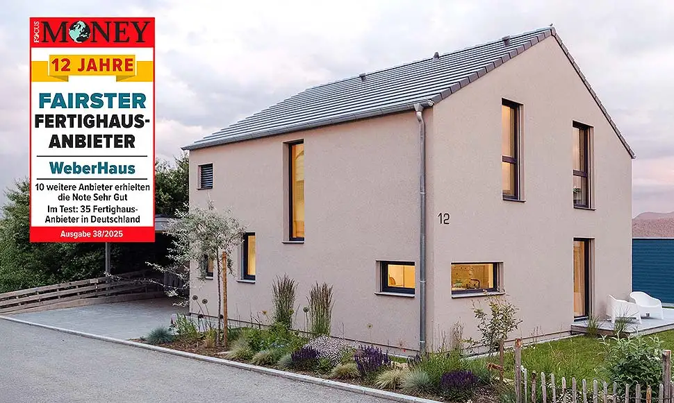 WeberHaus wurde von Focus Money und ServiceValue erneut als „Fairster Fertighausanbieter“ ausgezeichnet – bereits zum zwölften Mal in Folge. Foto: WeberHaus
