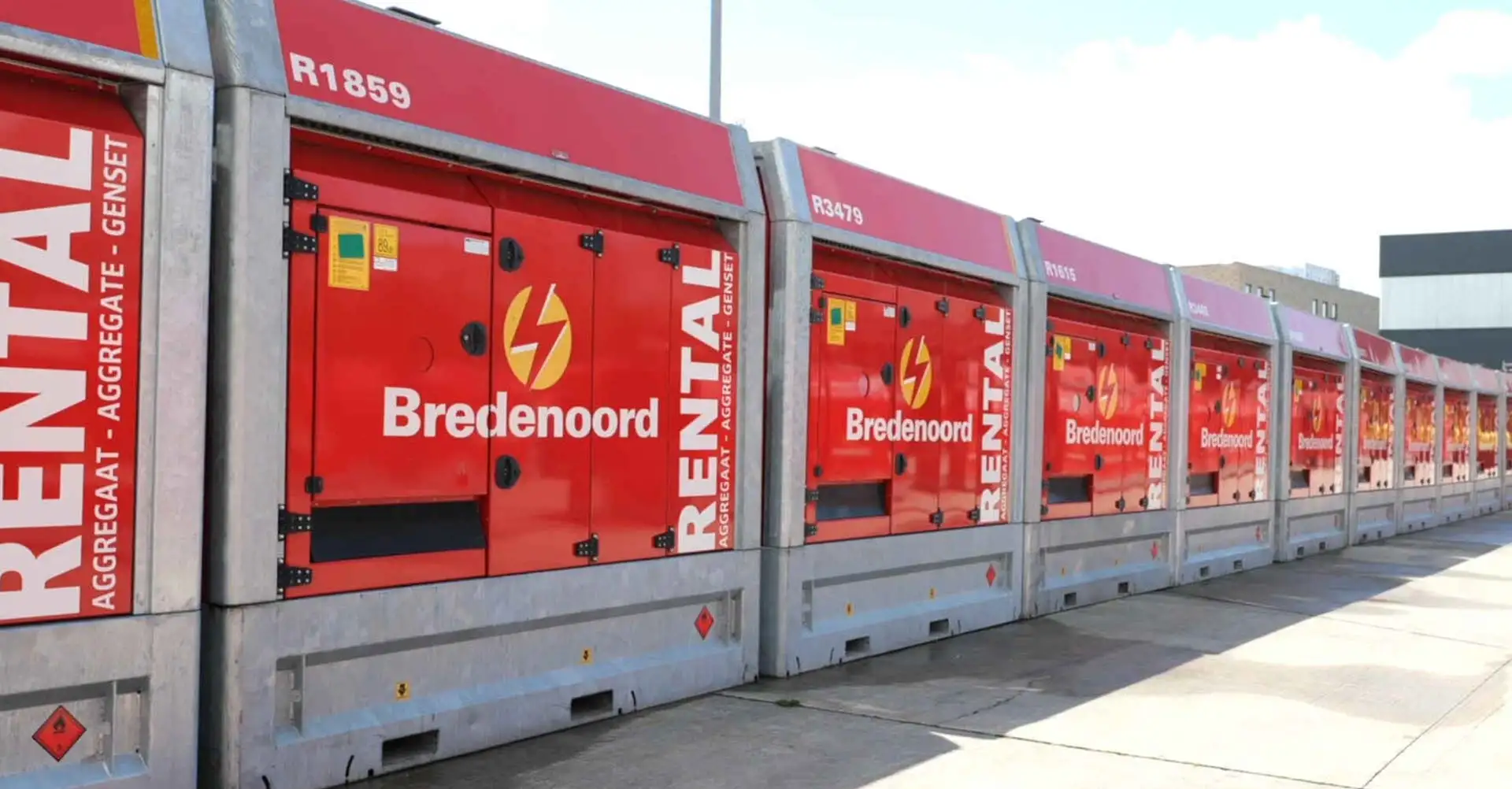 Mehrere Bredenoord‑Aggregate stehen in einer Reihe nebeneinander. Foto: Bredenoord