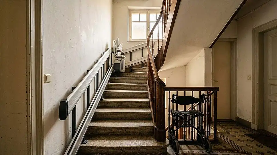 Barrierefreies Wohnen: Montagekonzepte f&uuml;r beengte Treppenh&auml;user im Vergleich. Foto: Nano Banana 2