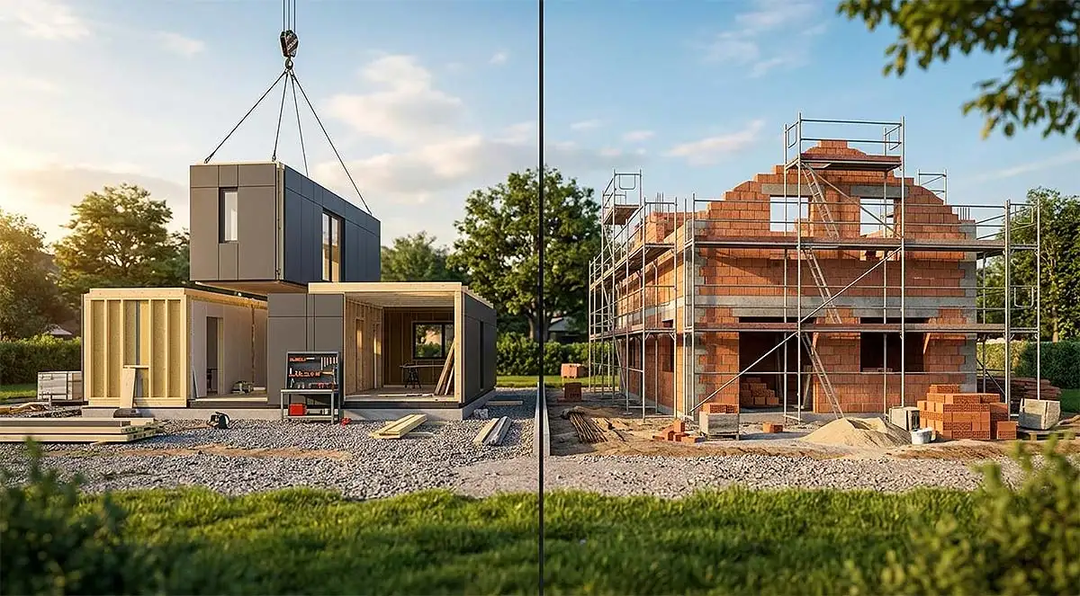 Fertighaus oder Massivbau? Diese Schritt-f&uuml;r-Schritt-Checkliste hilft beim Hausbau-Entscheid: Kosten, Qualit&auml;t, Zeit und h&auml;ufige Fehler im &Uuml;berblick. Foto: Nano Banana 2